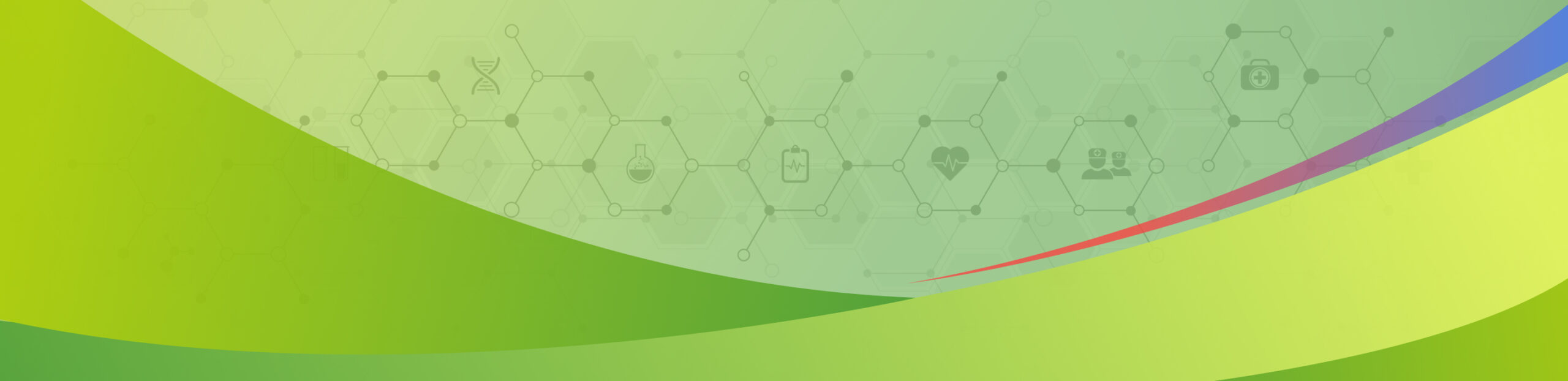 緑と黄緑のグラデーション背景に、医療や科学を象徴するアイコンが並んだ抽象デザインの背景画像