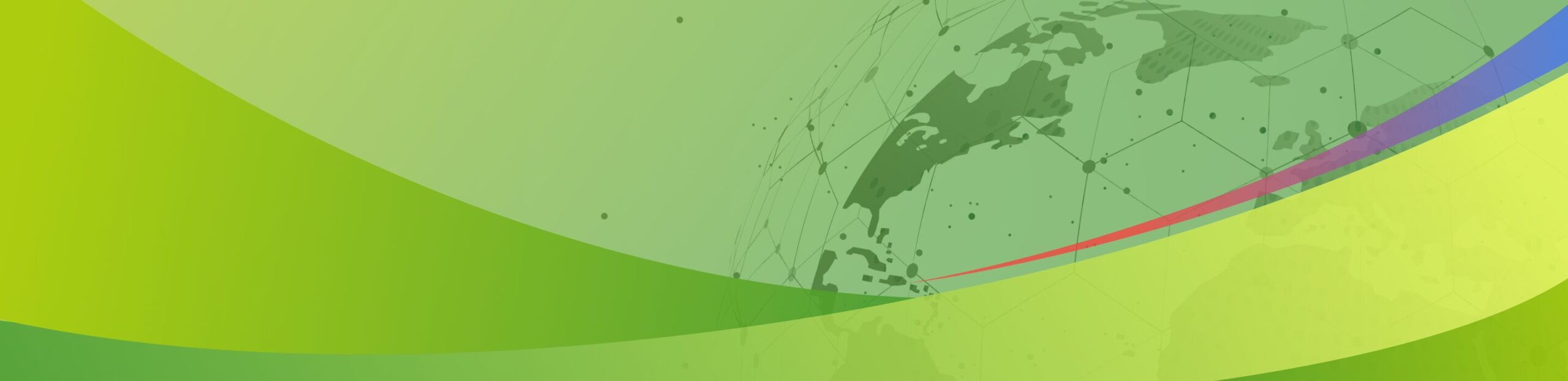 医療技術とグローバルネットワークを象徴する緑と青の波形デザイン背景